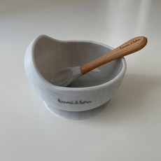 kawaii&born 寶寶副食品吸盤碗組 矽膠學習碗 原木湯匙 不含雙酚A 防滑防翻, 1個, 大理石