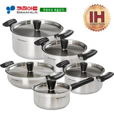 키친아트 인덕션 레트로 쿠커 스테인레스 냄비세트 5개, 편수 16cm + 양수 18cm + 양수 20cm + 양수 24cm + 곰솥 28cm, 1세트
