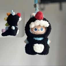 팝마트 라부부 내마음속의 비밀번호 미니 버전 인형옷 핸드 메이드 뜨개질 귀여운 니트 세트, 4.0 아기 옷만, 블랙 공룡