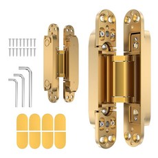 7인치 문용 보이지 스윙 버트 가능 180도 않는 무음 2개 아연 조절 경첩 합금 3방향, Gold 7 inch 2 pcs