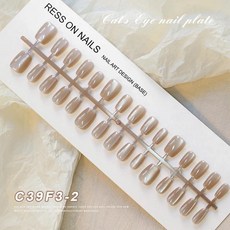 고양이 눈 효과 손톱에 누르기 수제 가짜 손톱 스티커 도구가있는 관 거짓 인공, 03 C39F3-2(XS-S-M), 1개
