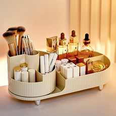 Qiaokao 회전식 메이크업 도구 보관함, 크림화이트, 1개