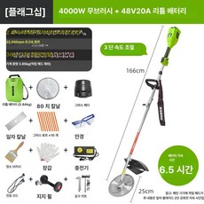 전동 예초기 충전식 휴대용 잔디깎기 소형 가정용 제초기, 4000W 플래그십 48V 20A 6 5시간, 1개, 기본 색상