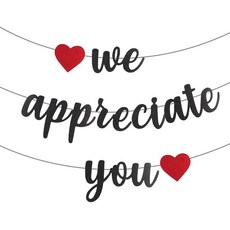 We Appreciate You 배너 3m(10피트) 글리터 감사 배경 레드 하트 감사 번팅 페이퍼 걸이식 감사 식 의사 간호사 교사 목사 직원 직원용 (블랙)