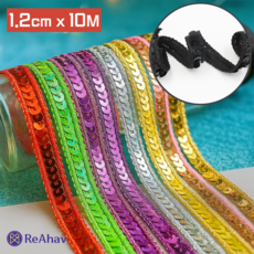 레아하브 샤인벨 스팽글 레이스 반짝이 리본, 1개, 블랙