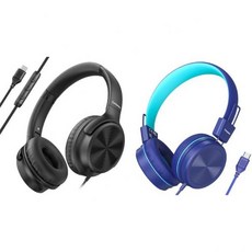 코이얀 오버 이어 USB C 유선 헤드폰 마이크 포함 및 타입 어린이용 학교용 94dB 볼륨 제한
