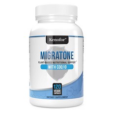Migratone 편두통 완화 보충제 - 두통 완화 천연 비타민 - 마그네슘 비타민 B2 B6와 B12 미활성 코엔자임 Q10과 소백국, 1개, 120정