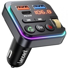 렌센트 블루투스 50 FM 송신기 차량용 [PD 20W + QC 30 USB 충전기 음악 라디오 어댑터 무선 마이크 하이파이 베이스 사운드 핸즈프리 Siri Google 어시스, 렌센트 블루투스 5.0 FM 송신기 차량용 PD 20W