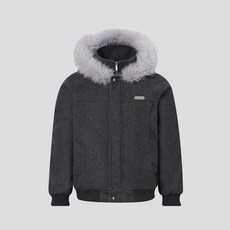 灰色連帽毛領寬鬆加厚保暖短款棉服外套