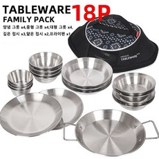 캠핑용 스테인리스 식기 고기 구이판 휴대용 바비큐 조리도구 차량용 수프 그릇 접시 세트 야외 식사용품, 18개