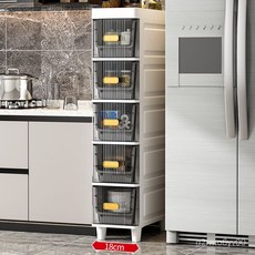 IXOQ多層夾縫收納櫃 塑料把手抽屜式收納儲物箱 衛生間廚房窄縫隙置物架 廚房收納櫃 櫥櫃 餐櫃 多層收納櫃, 60面寬透明灰【升級加大】,6層, 1個