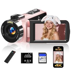 Gtonster 디지털 카메라 4K 비디오 카메라 캠코더 UHD 56MP WiFi 브이로그 18배 줌 IR 나이트 비전 3.0인치 터치스크린 64GB 카드 리모컨 웹캠 및
