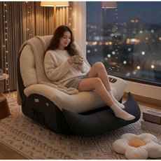 모션힐 전동 리클라이너 마사지 회전 흔들의자 안락의자 쇼파겸 싱글, 수동 흔들형+마사지 온열, 크림 화이트 (스크래치방지 레더+거치대)
