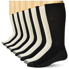 Hanes 남성용 맥스 쿠션 크루 양말 냄새 조절 기능이 있는 수분 흡수 멀티팩 화이트/그레이 발 바닥 - 6팩 172124, 12, 블랙/화이트 - 12팩