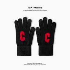 ScottyBear 糖果色系親膚加絨防寒觸屏手套, 黑色