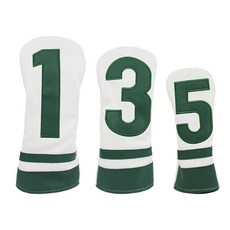 Scott Adward 3피스 골프 클럽 커버 헤드커버 세트 드라이버 페어웨이 하이브리드 우드 경량 합성 가죽 블랙 앤 화이트 스트라이프 빅 넘버 레터(1FH, 그린 넘버 1 3 5