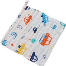 純棉六層紗布口水巾, 1個, 車車-30*30