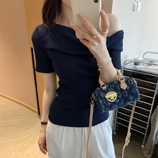 Yellwel 여성용 여름 슬림핏 오프숄더 반팔 티셔츠 DJP