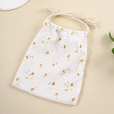 아동용 더블 레이어 코튼 모슬린 침대 가방 단색 인쇄 보관 드로스트링, 2. Yellow flowers
