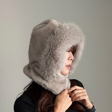 따뜻한 소프트 에코퍼 폭스 바라클라바 넥워머 후드워머, 그레이