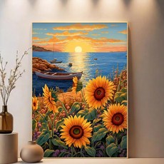 보석십자수 액자형 해바라기 재물 꽃밭 정물화 십자수, 프레임 + +, 50 x 65, 선플라워 씨 4