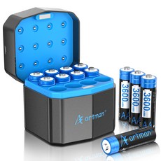 Artman1.5V AA 리튬 충전지 12알 + LED 12구 충전기 세트 도어락 장난감용 대용량, 1개, 1세트