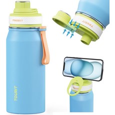 TOURIT 32온스 스테인리스 스틸 와이드 마우스 물병 스포츠 및 여행용 스파우트 뚜껑이 있는 이중 벽 진공 단열재 파란색, Blue, 32 Ounces