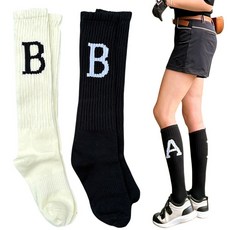 바이진주리본 버디 골지 간지 여성 골프 반 양말 니삭스, 블랙(black), 1개
