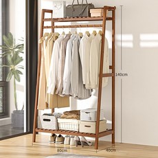 정싱 스탠드 조립식 시스템 옷장 대나무로 만든 옷걸이 조립식 옷걸이 선반행거, 갈색