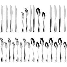 실버웨어 세트 SANTUO 스테인리스 나이프 스푼 포크 가정 주방 및 레스토랑 미러 폴리싱 식기세척기 안전12개-실버웨어, Silverware Set-24P, 24