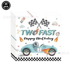 레이스 카 테마 빠른 생일 파티 장식 체크 무늬 플래그 레이싱 휠 일회용 식기, 1개, 24. napkin