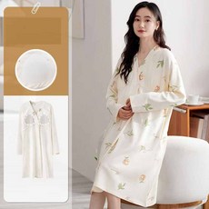 임산부 긴팔 잠옷 원피스 봄 가을 임부 간편 수유용 실내복 원피스 편안한 순면 홈웨어 YLP