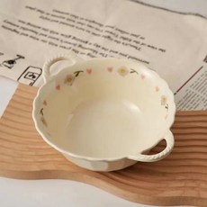 FESETE 핸드 페인팅 세라믹 원형 양수 대접 1500ml, 크림 플라워, 1개