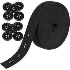단추구멍 허리 고무밴드300cm + 10 단추, 1개, 블랙25mm