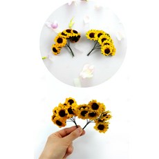 소문난마켓 종이 철사 해바라기 조화 장식 10P 종이끈 빵끈 철사끈 선물 포장 리본 종이꽃 타이 꽃장식 데코, A