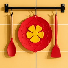 세이프가드 세트 위 실리콘 끓이기 꽃 디자인의 방수 냄비 커버 빨간색과 파란색 2팩빨간색 +
