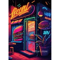 네온 스타일 음식 음료 햄버거 피자 아이스크림 커피 맥주 아트 포스터 캔버스 페인팅 벽 인쇄 사진 바 홈 데코, 40X60cm Unframed, 15