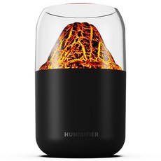 火山加濕器 仿真火焰氛圍燈 桌面靜音水氧機, 黑