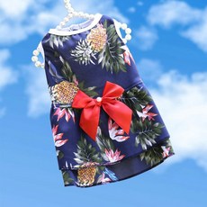 DFMEI 小中型犬春夏狗狗貓咪寵物衣服用品貓服飾條紋吊帶網紗裙子狗衣服, 1個, 230裙藏青底菠蘿