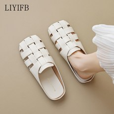 LIYIFB 소가죽 짜임 피셔맨 뮬 슬리퍼 여성 빅사이즈 블로퍼265-225