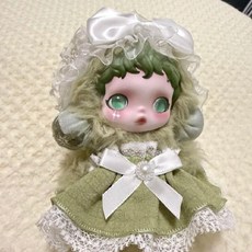 팝마트 스컬판다 라부부 인형옷 겨울 무브먼트 인형의상 펜던트, 그린 프린세스 드레스 + 헤드피스, 아기 옷만 있고 아기 없음