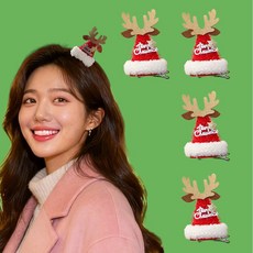 [HANNAL] 크리스마스 산타모자 헤어핀 4p세트, 4개, 뿔