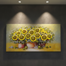 프리미엄 해바라기액자 유화그림, 해바라기화병(금분)