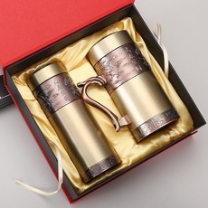 紫砂保溫杯禮盒組 附茶漏 300ml/350ml, 1個, 紫砂雙保溫杯禮盒組-大展鴻圖