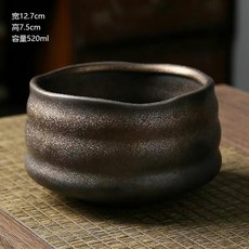 粗陶 抹茶碗 茶具套裝 手作茶具 點茶碗 攪拌器, 1個, 波浪口鎏金抹茶碗