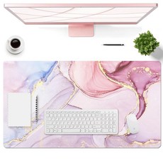 대형 마우스 패드 데스크톱용 책상 매트 양면 PU 가죽 방수 게이밍 마우스패드 프로텍터 필기 패드 액세서리 사무실 및 가정용 (A-핑크 마블 89.9 x 49.8cm(35, A-핑크 마블, 24''X14''
