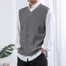 OVER NINE 男款開岔寬鬆羅紋V領針織背心