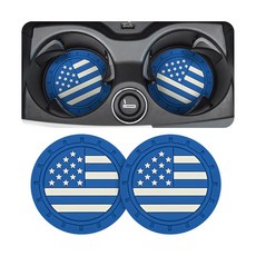 AUCELI 4팩 컵받침 자동차 컬러 미국 인서트 홀더 9CM 국기 미끄 75인치 코스터, 2개, 블루/플래그