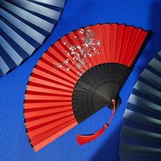 扇子古風漢服女旂袍走秀小折扇中國風跳舞蹈扇古典折疊古裝扇子夏, 黑骨水墨紅梅,收藏寶貝送流蘇