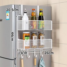주방 냉장고 옆 수납 정리 단층 걸이 선반 다층 다용도 조리도구, 1칸, 1x1m, 화이트 이층 소형 후크 포함